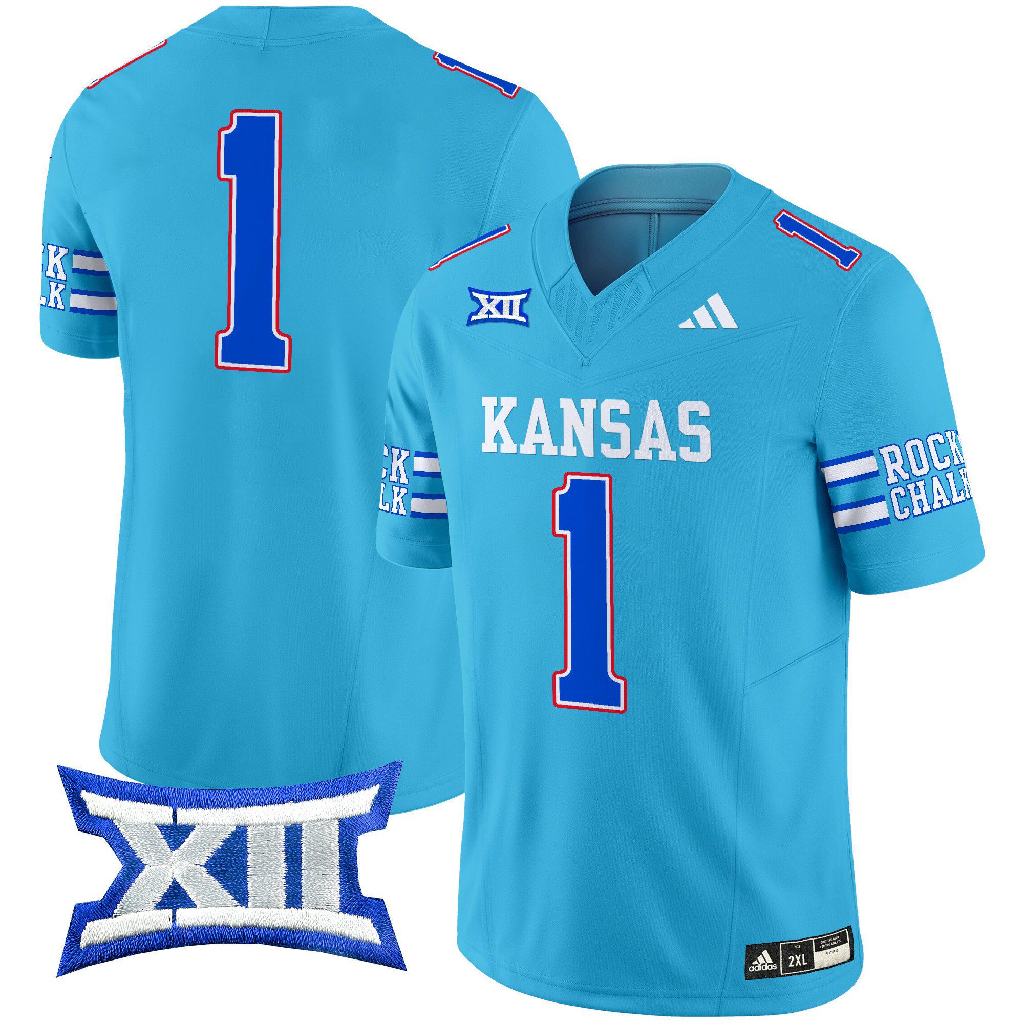 Men Kansas Jayhawks #1 No Name Light Blue 2024 Vapor Limited NCAA Jersey